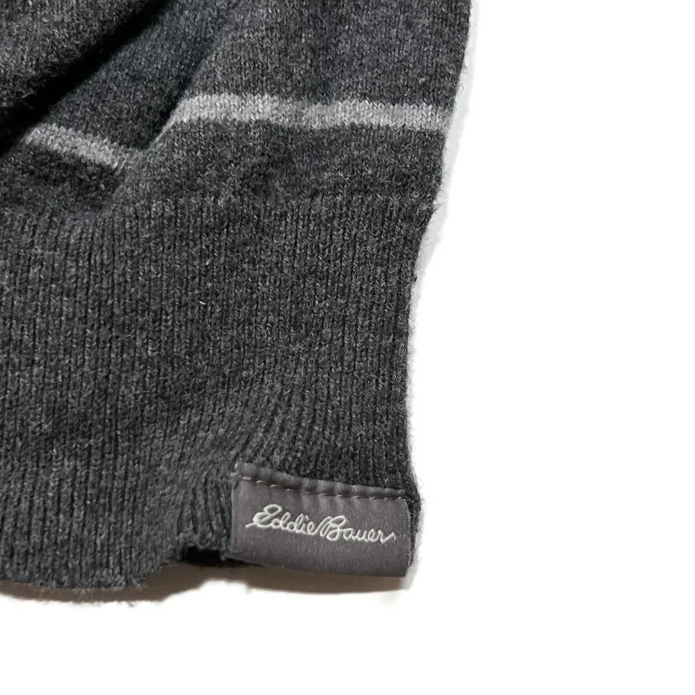 Eddie‎ Bauer Sweater Mens Large Gray Striped Crewneck Cotton Merino Wool